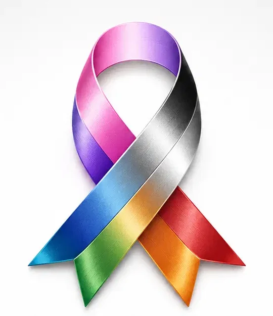 Multicolored cancer awareness ribbon from the Cancer Eradicators logo